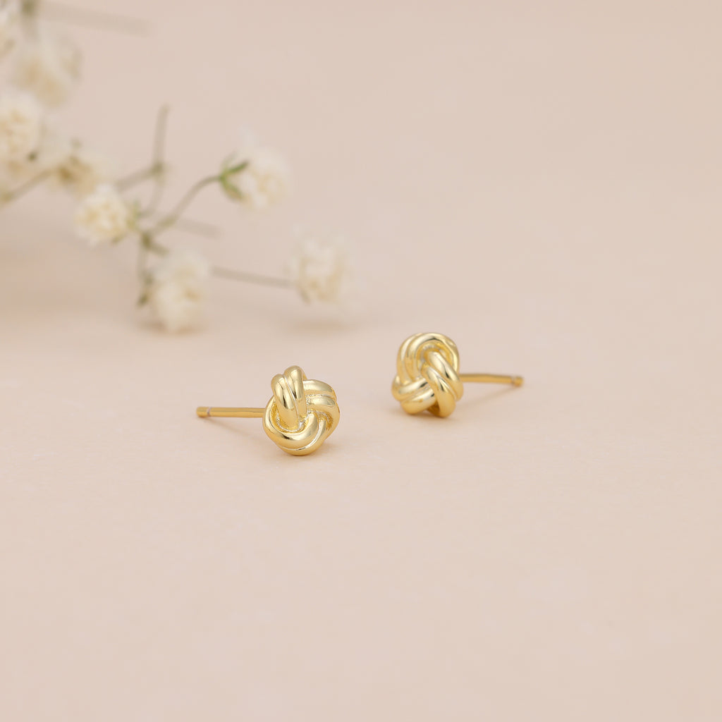 Gold Love Knot Stud Earrings Minimalist Everyday Studs E171