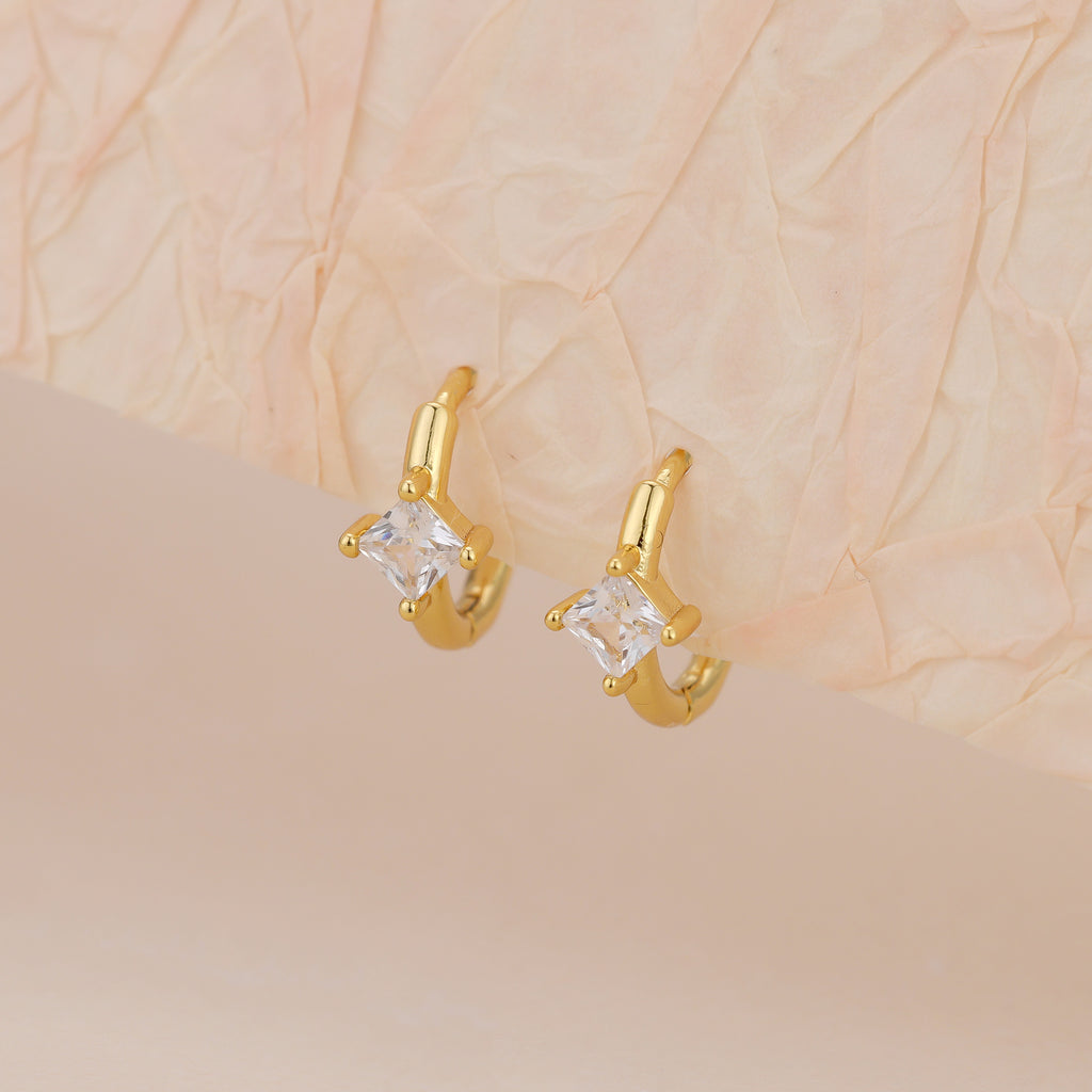 Gold Square CZ Huggie Hoop Earrings for Women E183
