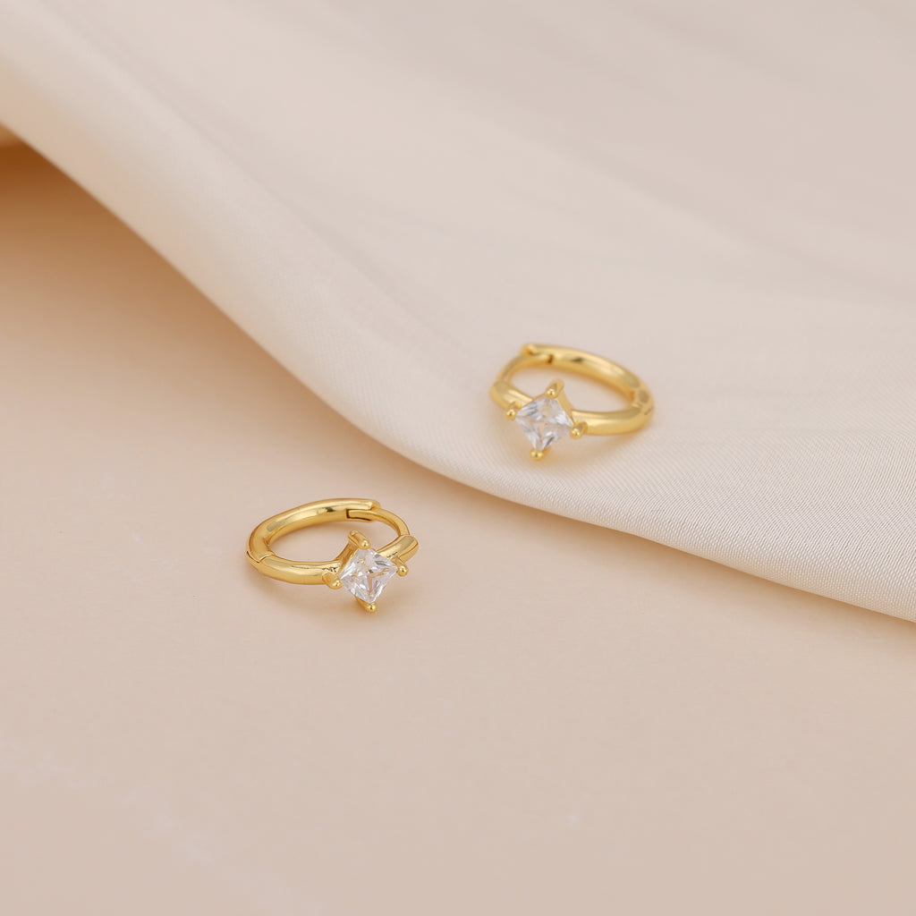 Gold Square CZ Huggie Hoop Earrings for Women E183