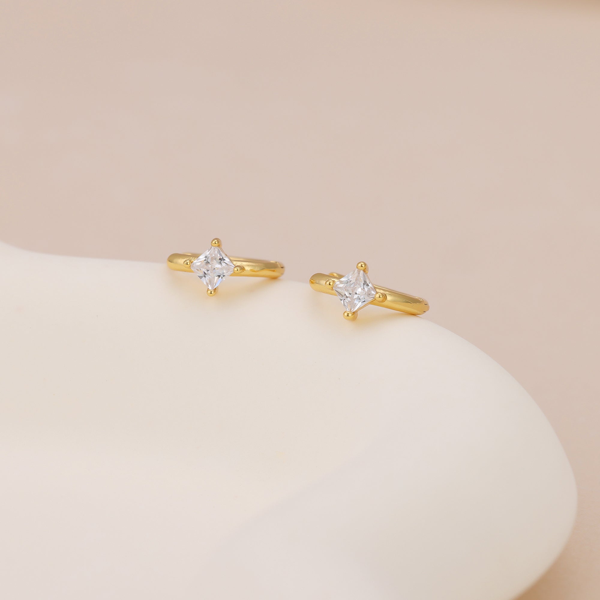 Gold Square CZ Huggie Hoop Earrings for Women E183