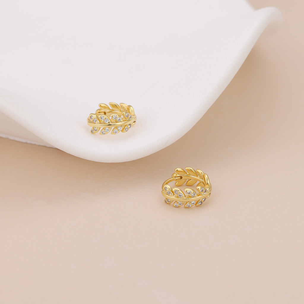 Gold Leaf Huggie Hoop Earrings E043