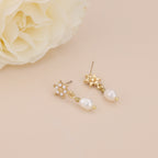Gold Plated Pearl Flower Pearl Drop Stud Earrings For Women E159