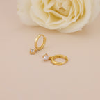 Gold Huggie Hoop Dainty Cubic Zirconia Solitaire Earrings E165