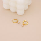 Gold Huggie Hoop Dainty Cubic Zirconia Solitaire Earrings E165