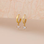 Gold Huggie Hoop Dainty Cubic Zirconia Solitaire Earrings E165