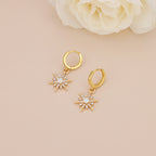Gold Plated Opal Starburst Drop Huggie Hoop Earrings For Women E145