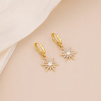 Gold Plated Opal Starburst Drop Huggie Hoop Earrings For Women E145