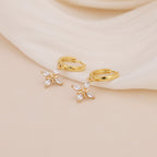 Gold Pave CZ Flower Drop Huggie Hoop Earrings For Women E148