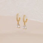 Gold Baguette Paved Huggie Hoop Dangle Earrings E019