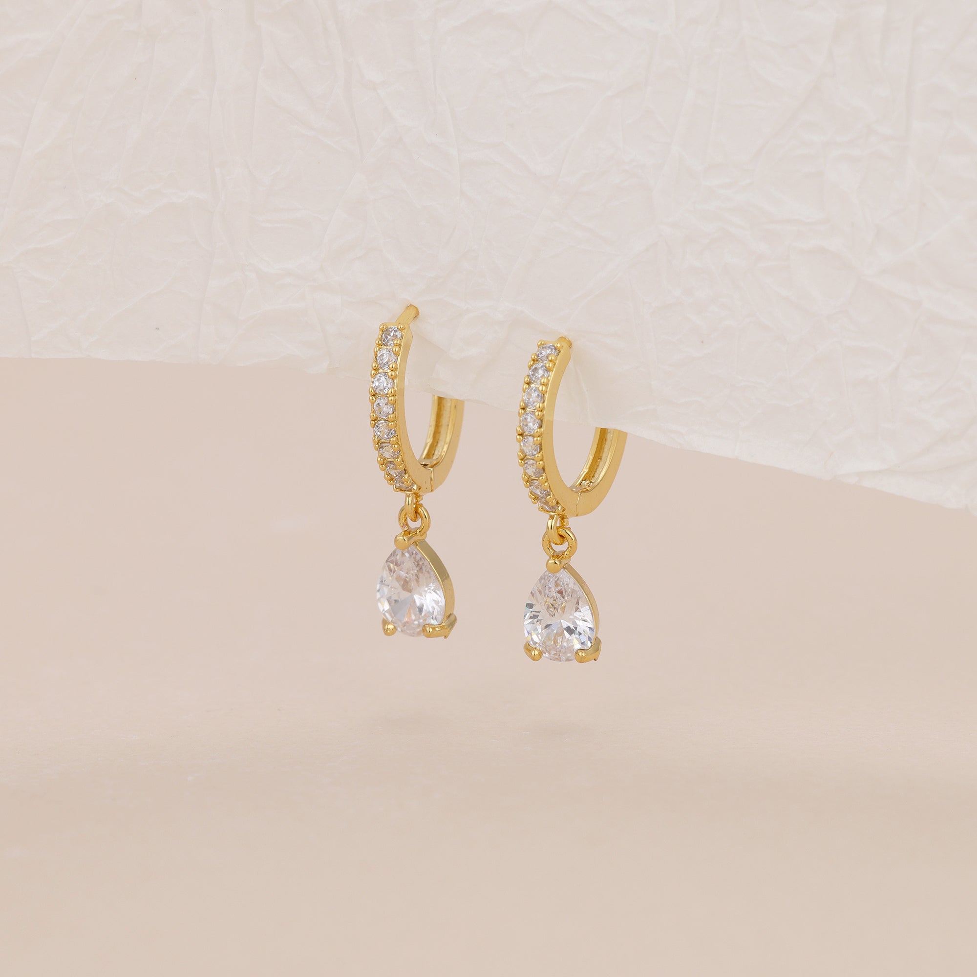 Gold Baguette Paved Huggie Hoop Dangle Earrings E019