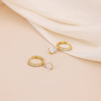 Gold Baguette Paved Huggie Hoop Dangle Earrings E019