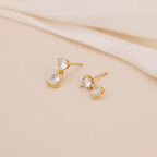 Gold CZ Teardrop Dangle Stud Earrings for Women E176