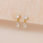 Gold CZ Teardrop Dangle Stud Earrings for Women E176