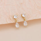 Gold CZ Teardrop Dangle Stud Earrings for Women E176