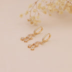 Gold Pave CZ Celestial Moon Star Drop Huggie Hoop Earrings E144
