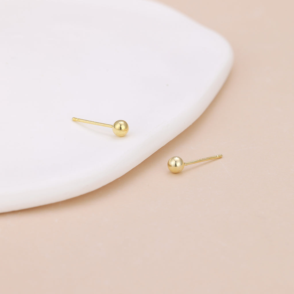 18K Gold Vermeil Tiny Dainty Ball Stud Earrings E097
