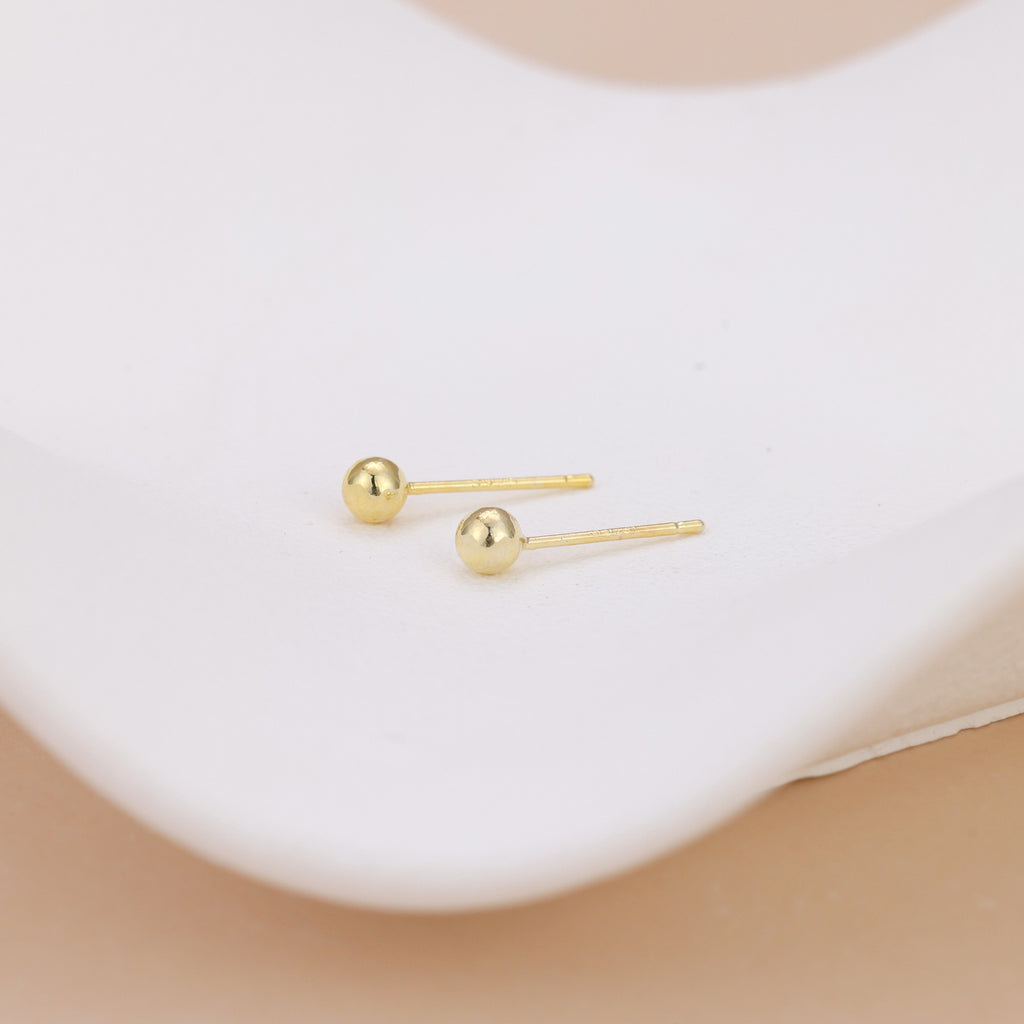 18K Gold Vermeil Tiny Dainty Ball Stud Earrings E097