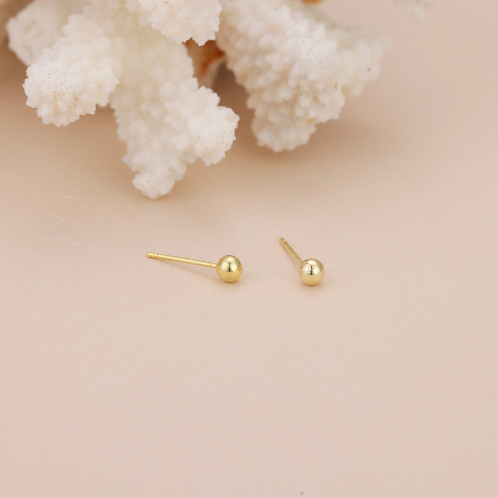 18K Gold Vermeil Tiny Dainty Ball Stud Earrings E097