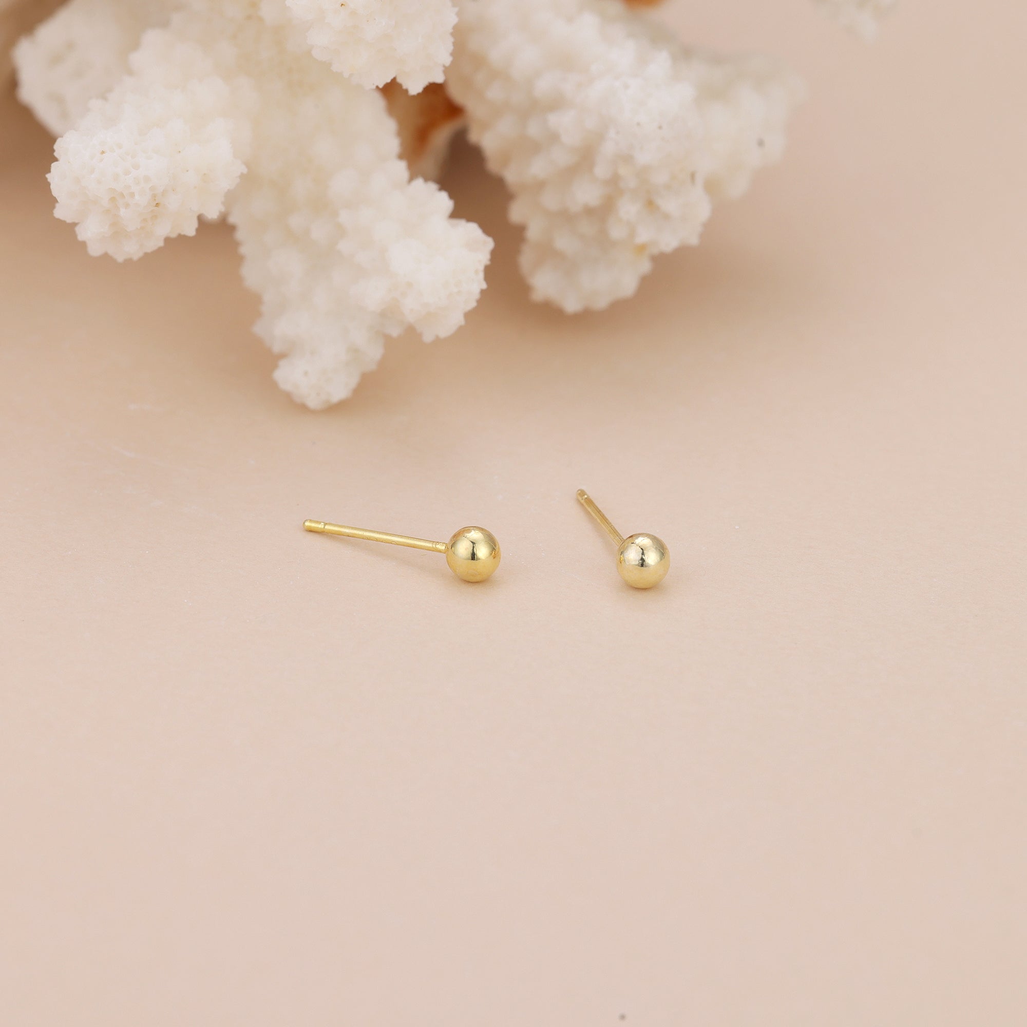 18K Gold Vermeil Tiny Dainty Ball Stud Earrings E097