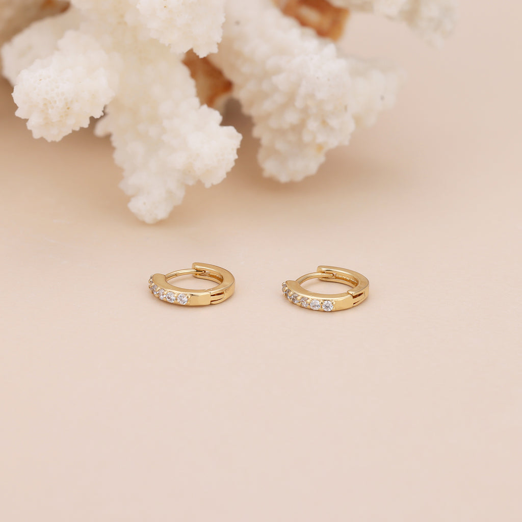 Dainty Gold Plated Pave CZ Huggie Hoop Earrings For Women E162
