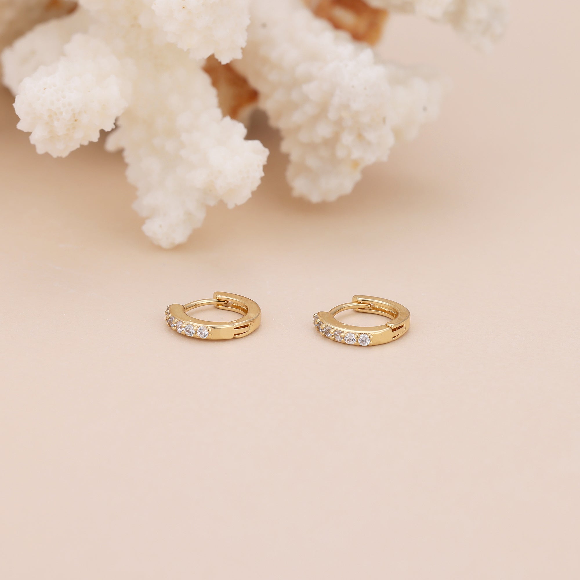 Dainty Gold Plated Pave CZ Huggie Hoop Earrings For Women E162