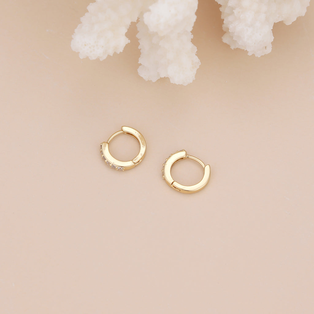 Dainty Gold Plated Pave CZ Huggie Hoop Earrings For Women E162