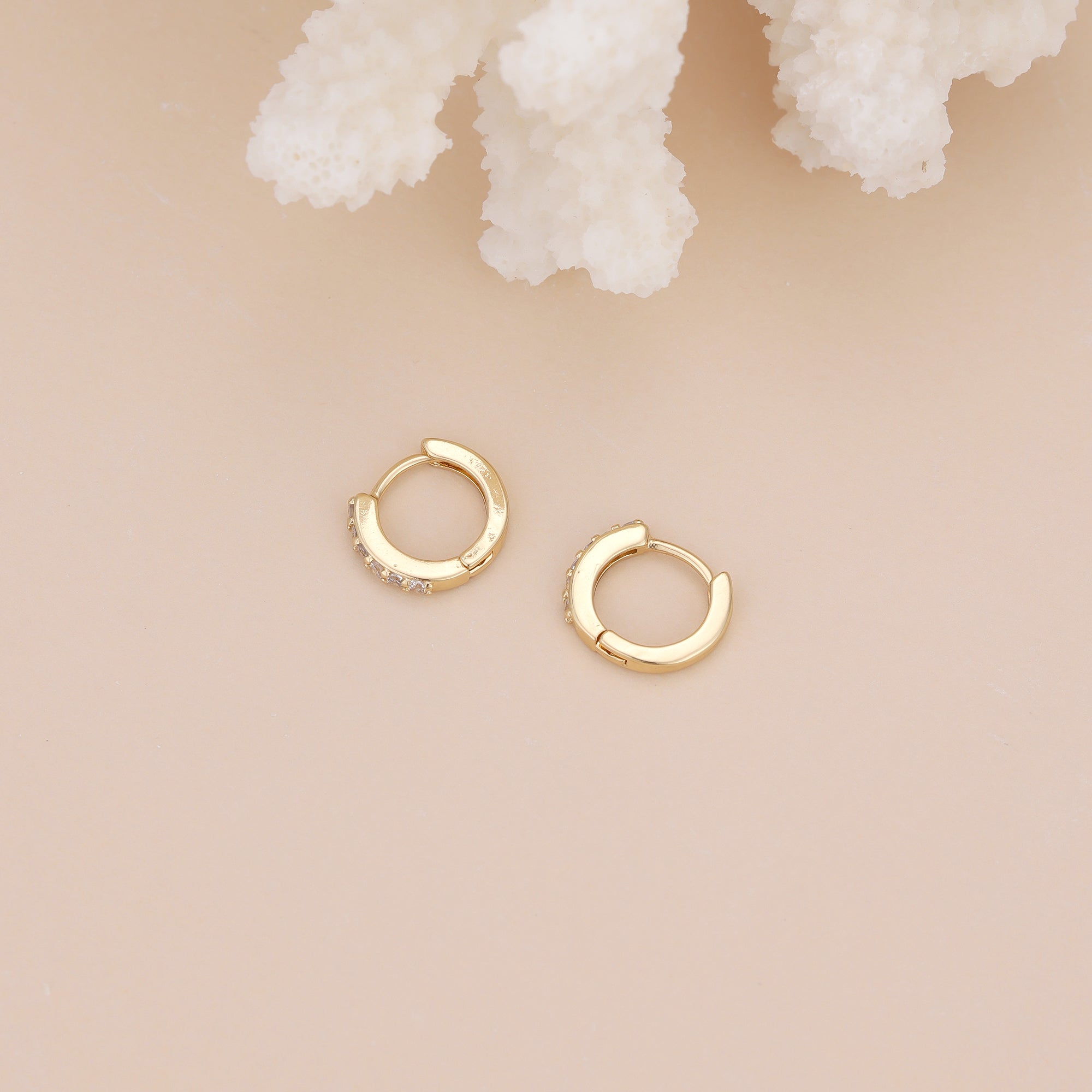 Gold Cubic Zirconia Huggie Hoop Earrings for Women E173