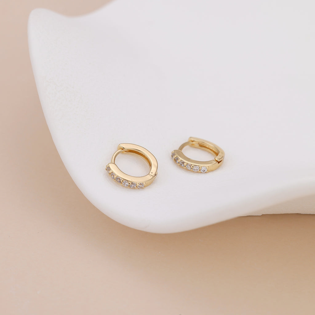 Dainty Gold Plated Pave CZ Huggie Hoop Earrings For Women E162