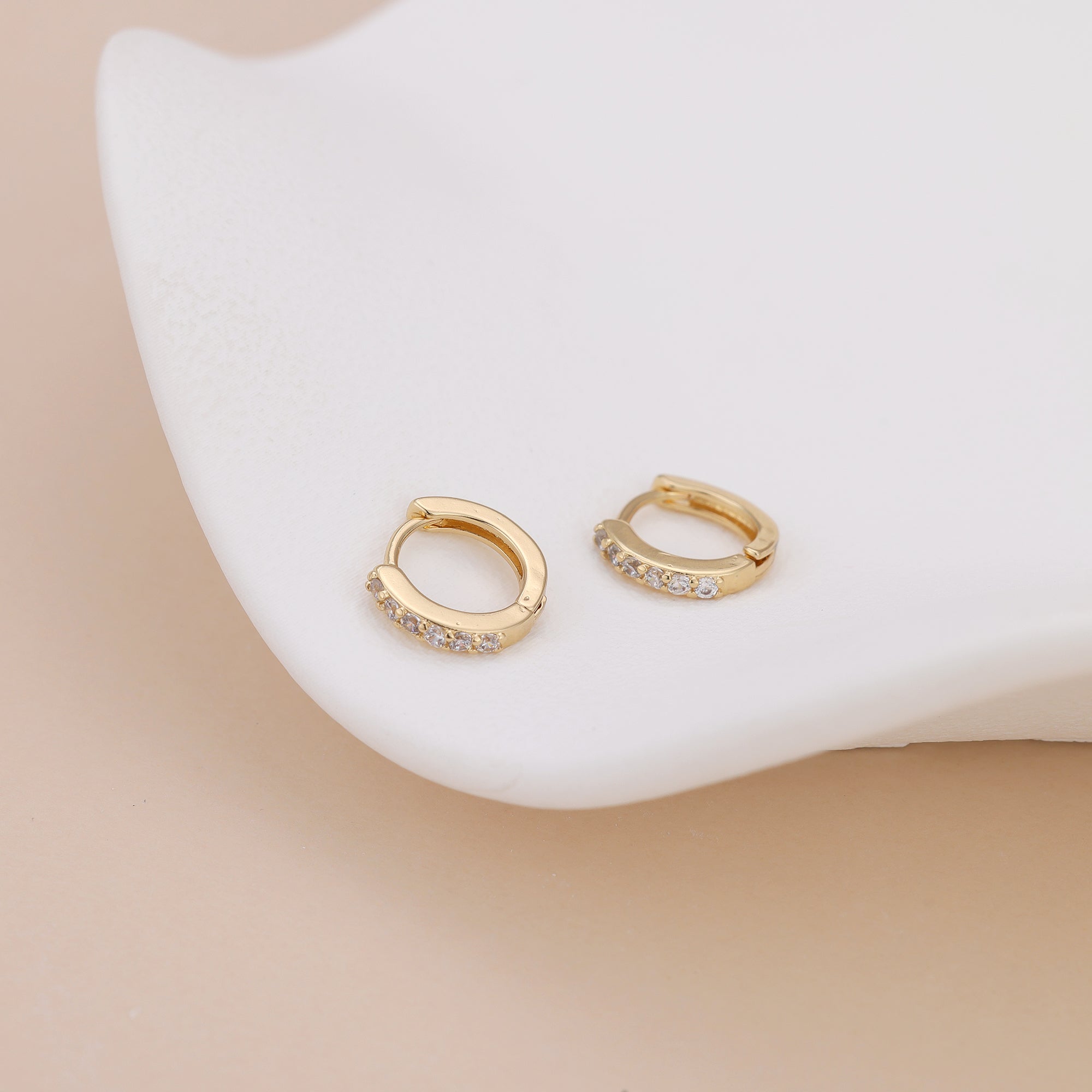 Gold Cubic Zirconia Huggie Hoop Earrings for Women E173