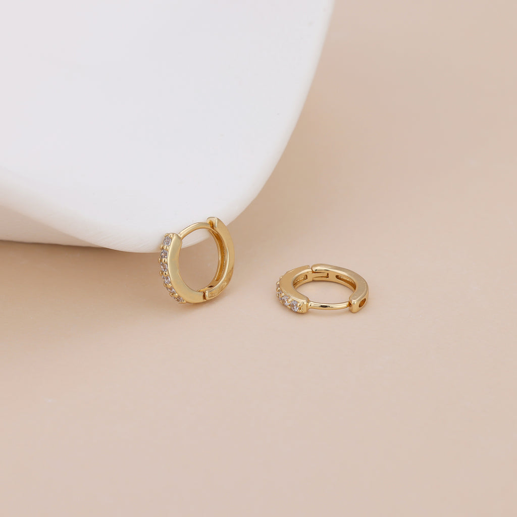 Gold Cubic Zirconia Huggie Hoop Earrings for Women E173