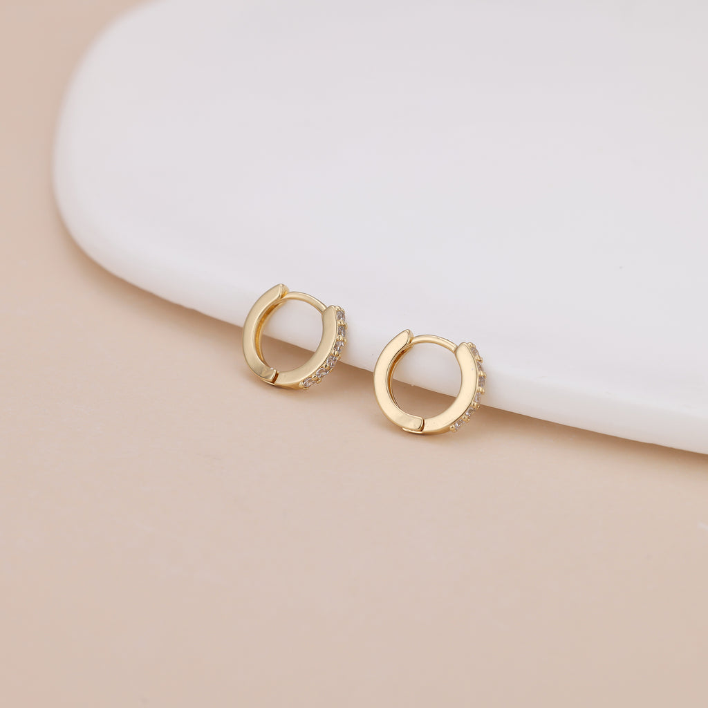 Dainty Gold Plated Pave CZ Huggie Hoop Earrings For Women E162