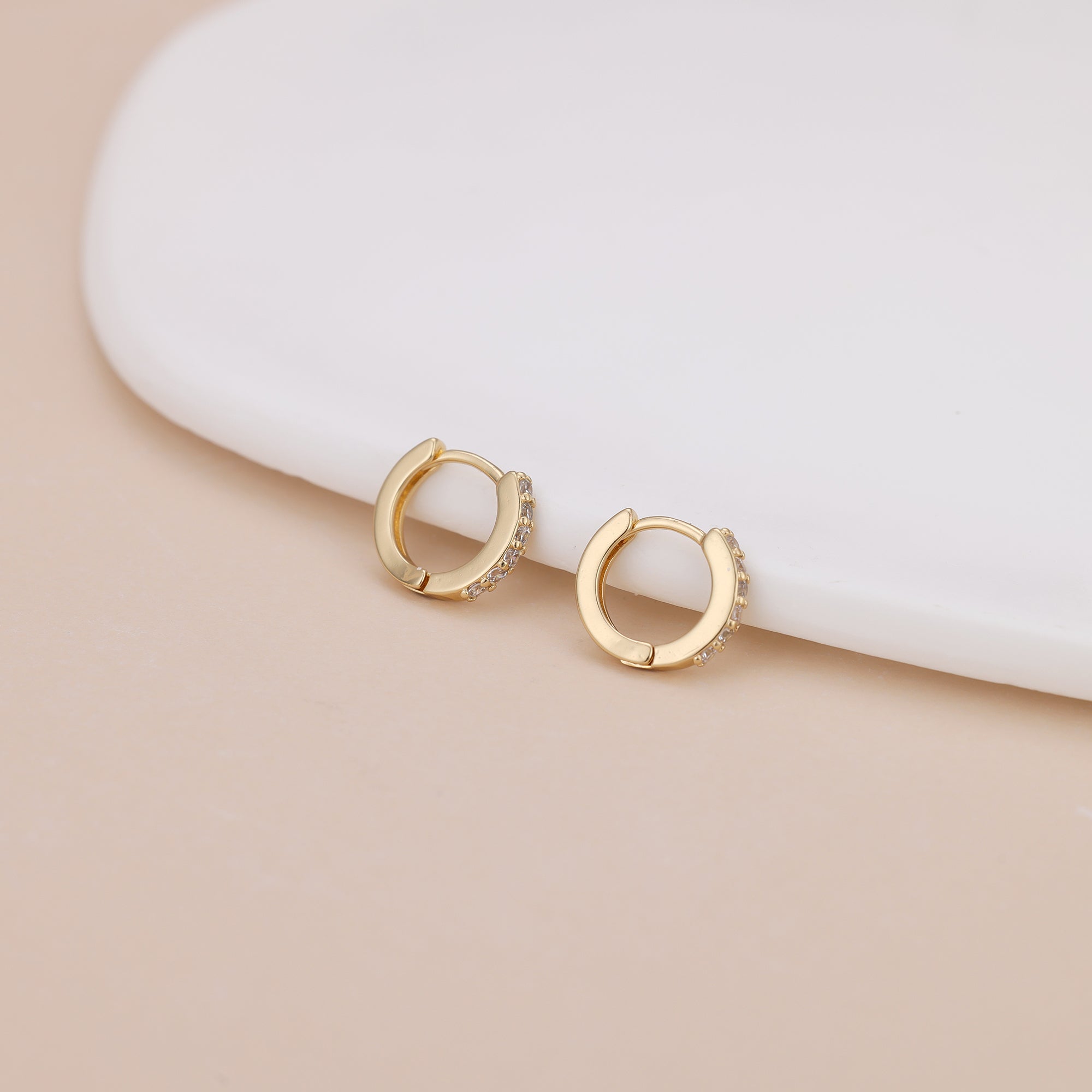 Dainty Gold Plated Pave CZ Huggie Hoop Earrings For Women E162