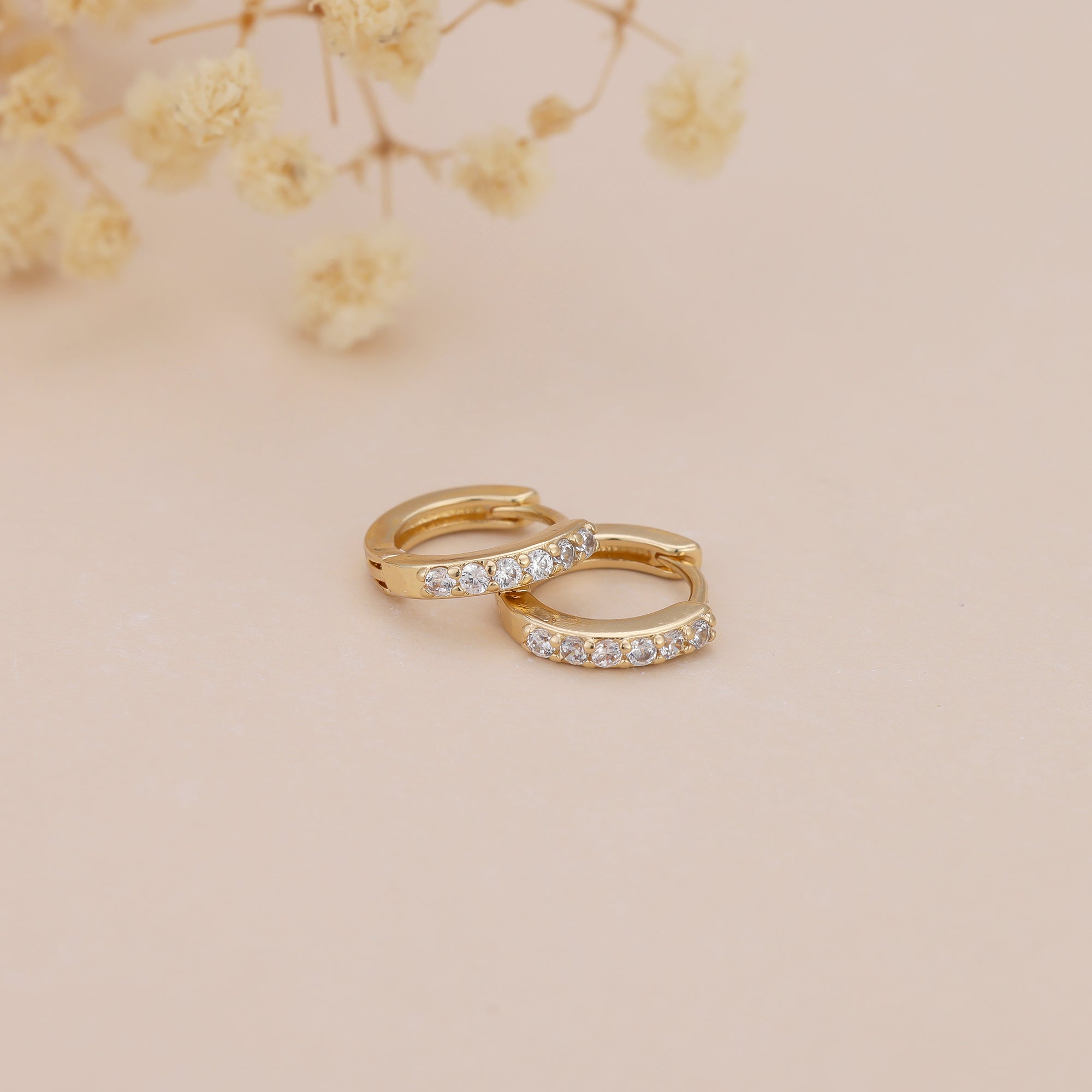 Dainty Gold Plated Pave CZ Huggie Hoop Earrings For Women E162