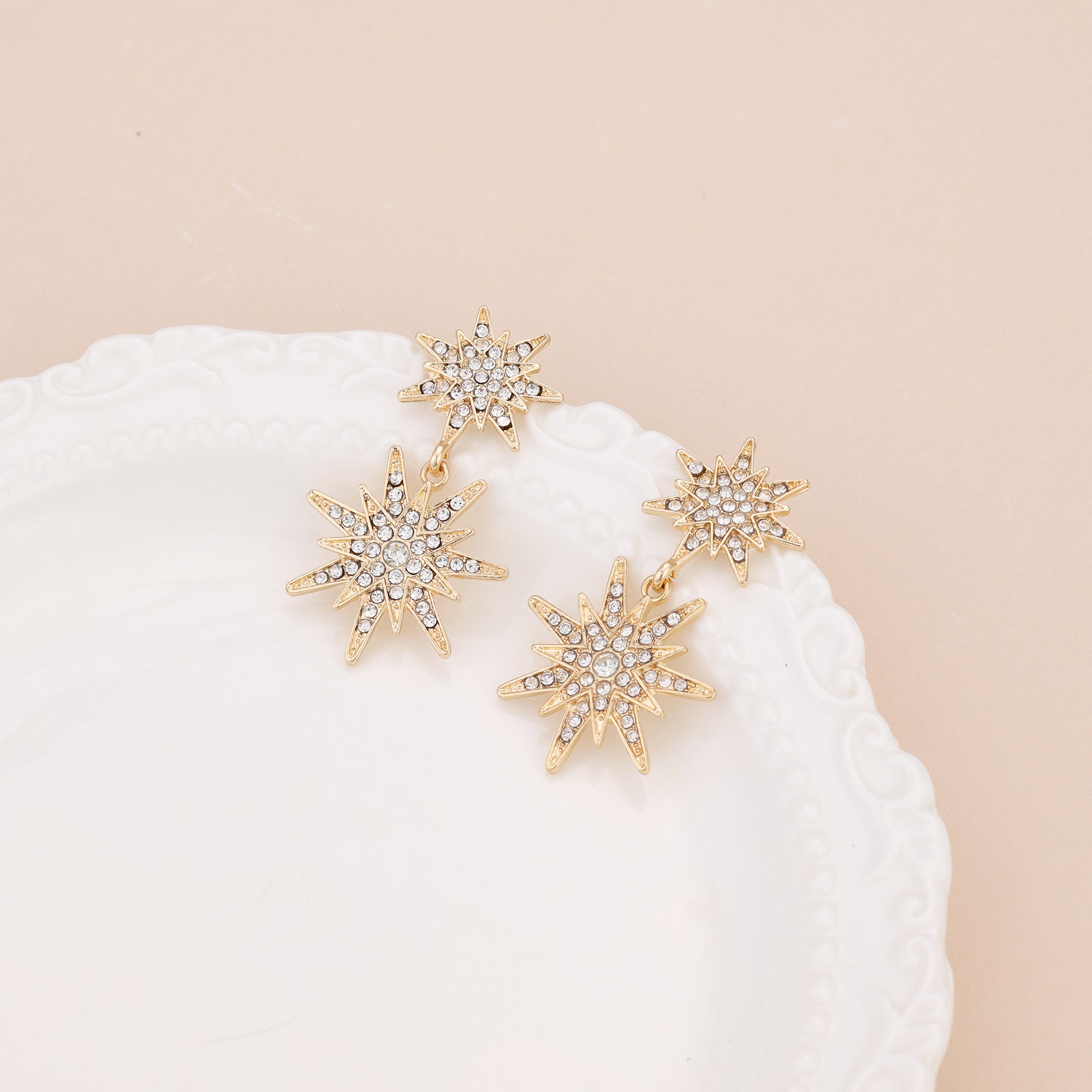 Starburst Paved Dangle Statement Earrings E068
