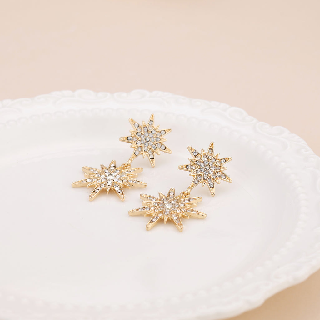 Starburst Paved Dangle Statement Earrings E068
