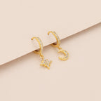 Moon star huggie dangle earrings, celestial earrings E140