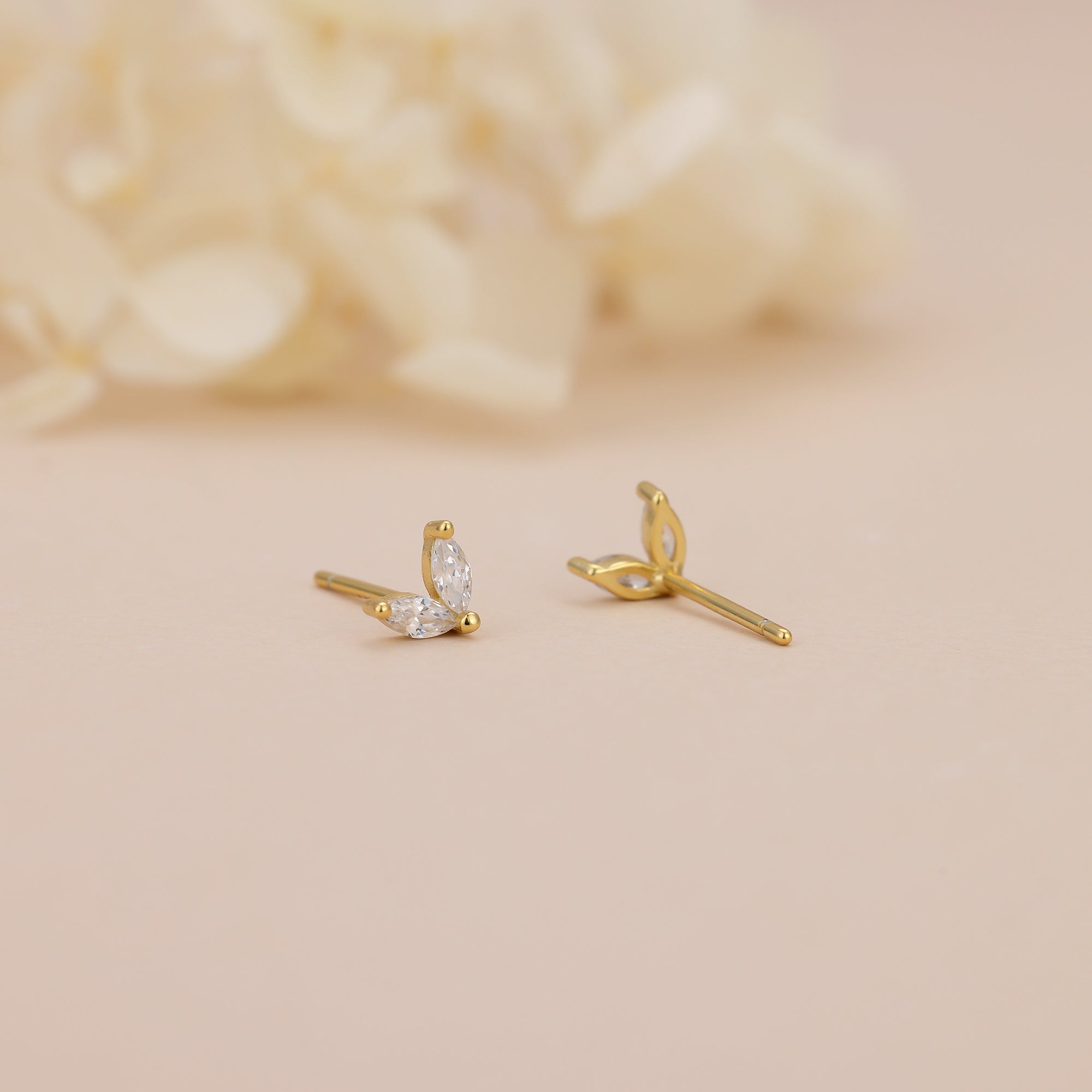 18K Gold Vermeil Marquise Crystal Flower Stud Earrings E100