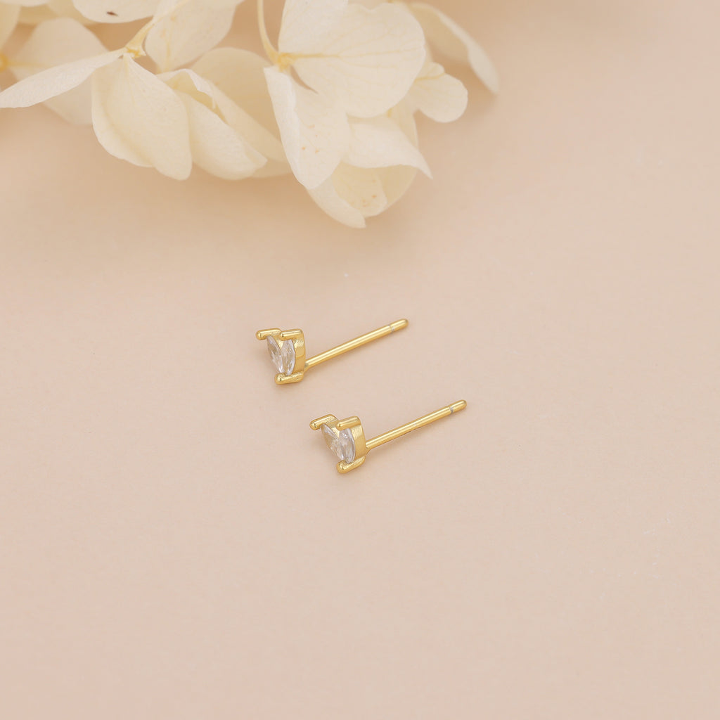 18K Gold Vermeil Marquise Crystal Flower Stud Earrings E100
