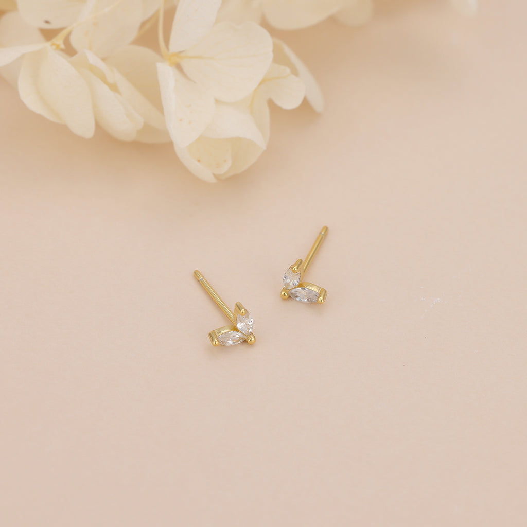 18K Gold Vermeil Marquise Crystal Flower Stud Earrings E100