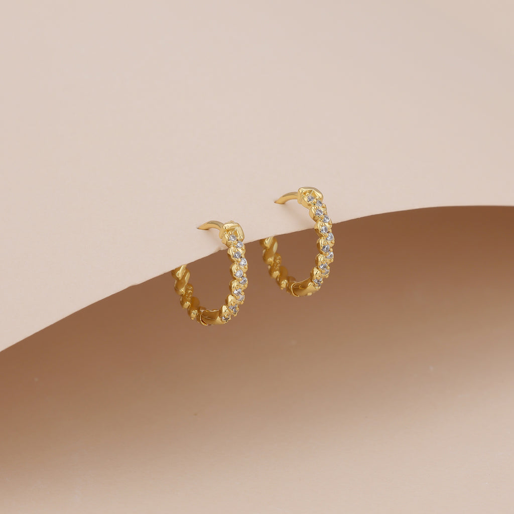 Gold Paved Huggie Hoop Earrings E033