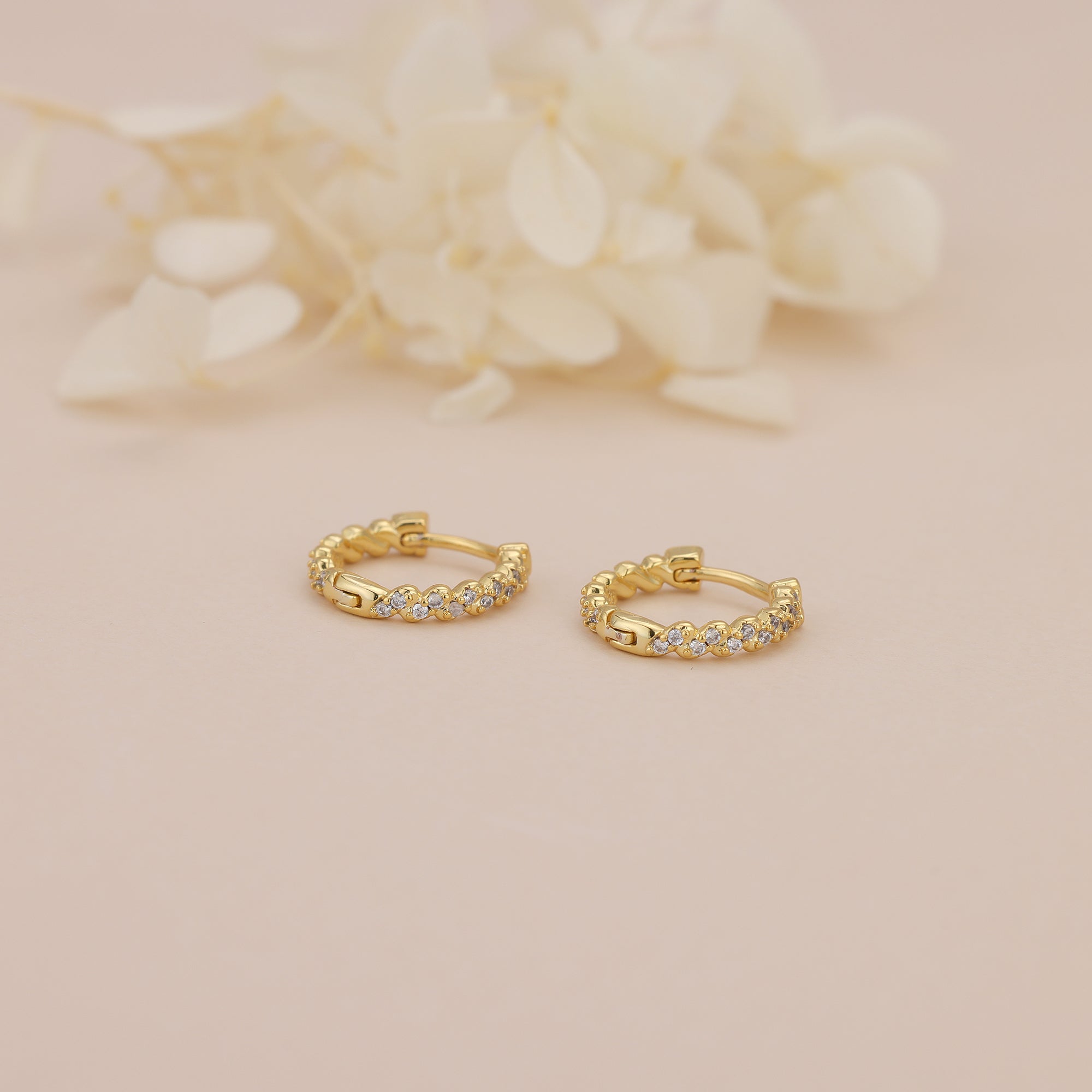 Gold Paved Huggie Hoop Earrings E033