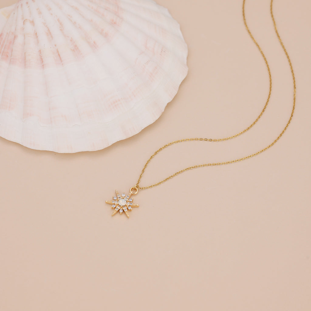 Starburst opal gem dainty pendant necklace N015