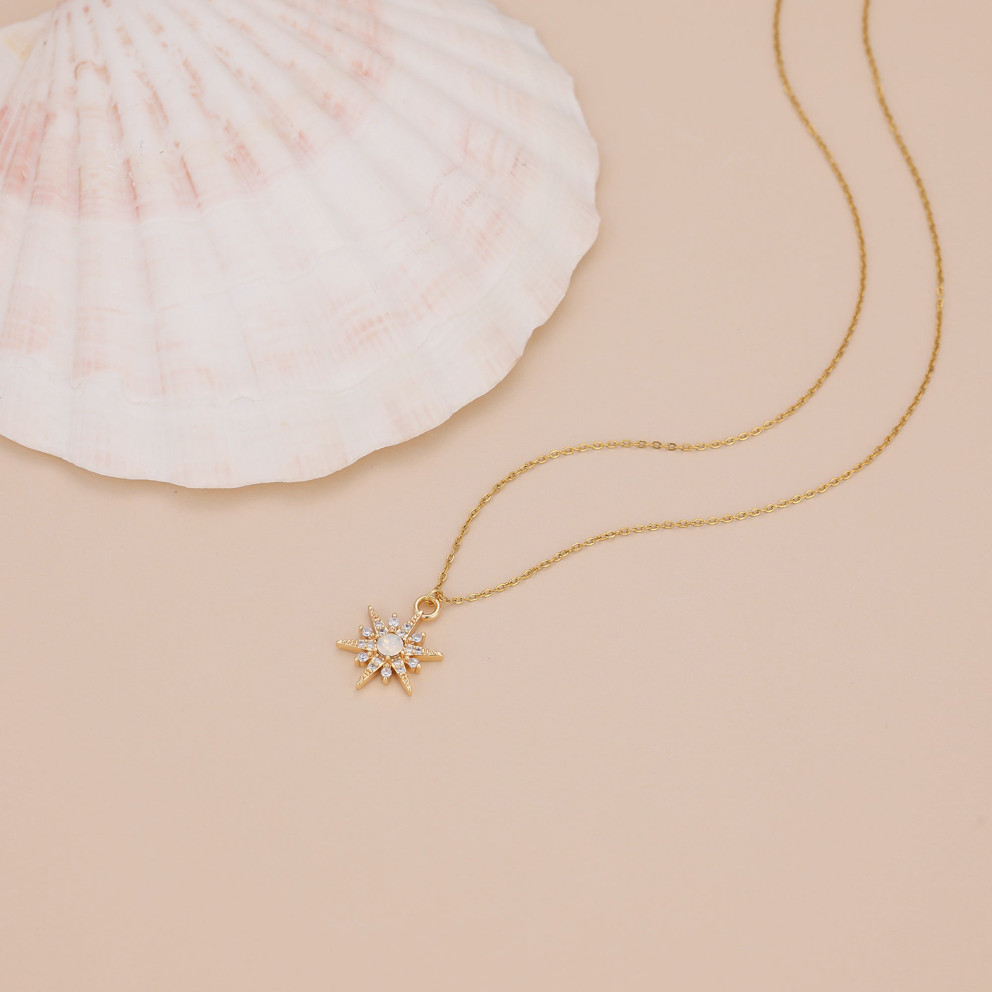 Starburst opal gem dainty pendant necklace N015