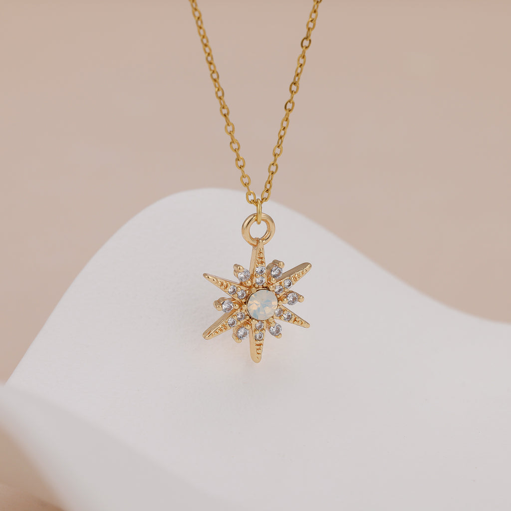 Starburst opal gem dainty pendant necklace N015