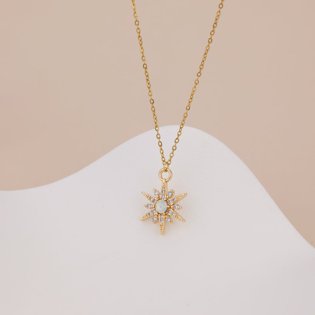 Starburst opal gem dainty pendant necklace N015