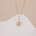 Starburst opal gem dainty pendant necklace N015