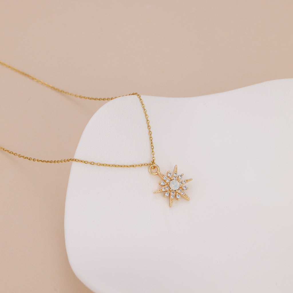 Starburst opal gem dainty pendant necklace N015