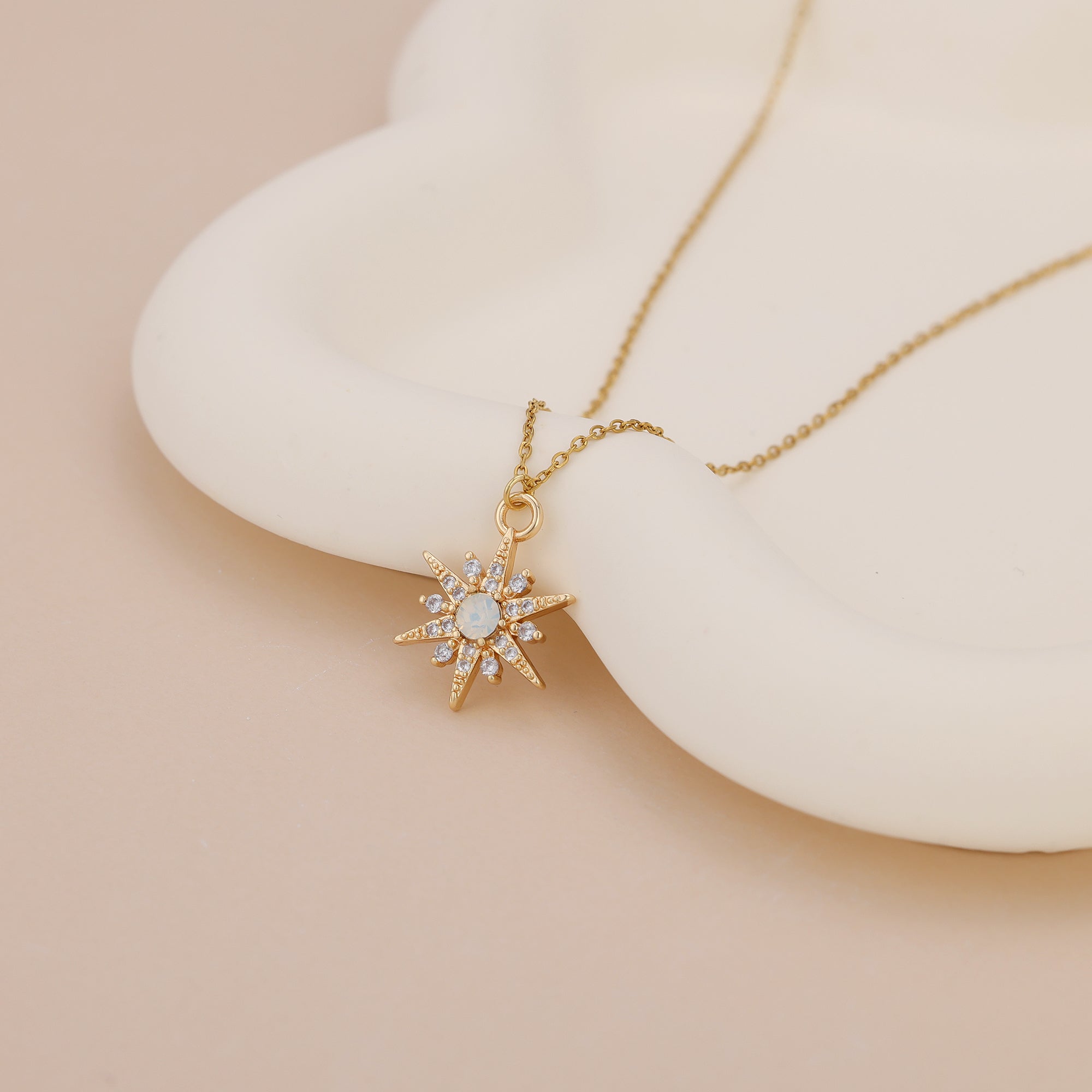 Starburst opal gem dainty pendant necklace N015