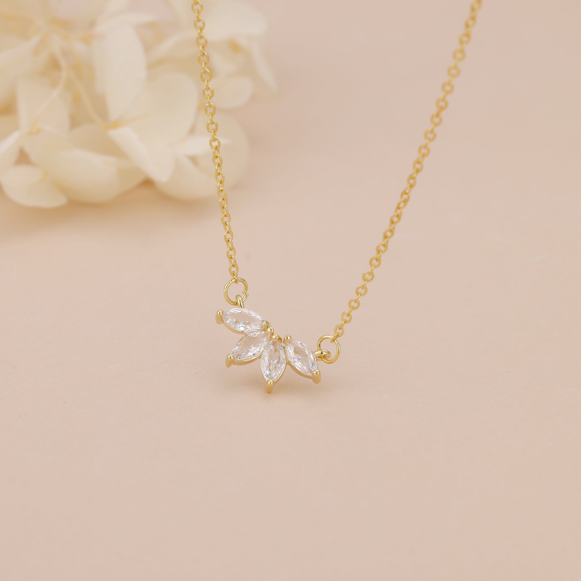 Marquise crystal flower dainty necklace N024