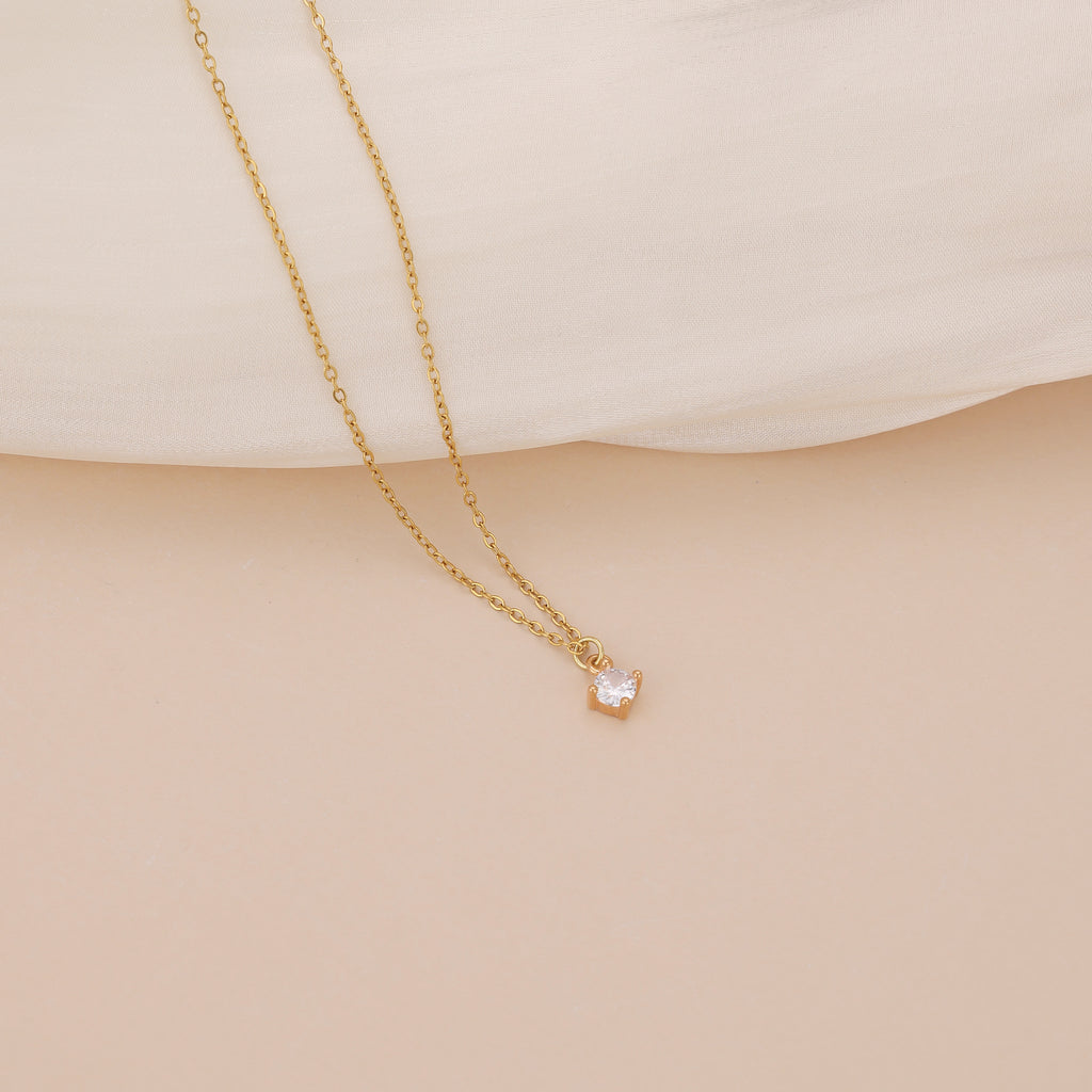 Solitaire single crystal pendant dainty necklace N017